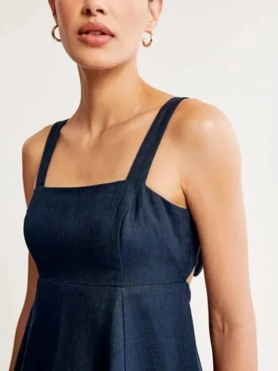 Abercrombie & Fitch Premium Linen Bow Back Maxi Dress XS PETITE - Picture 4 of 11